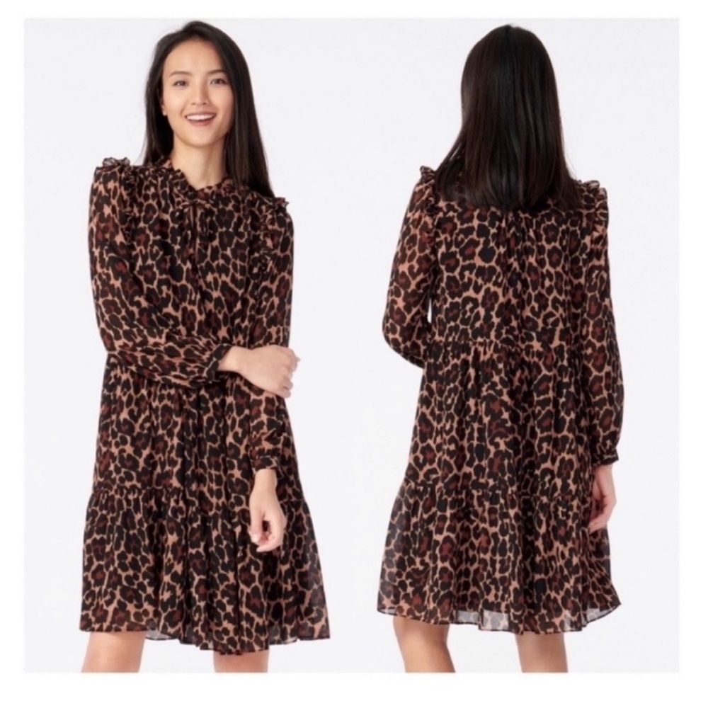 J. Crew Tie-Neck Dress in Leopard Crinkle Chiffon, size XXS, NWT - Picture 14 of 16